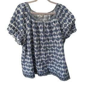 Max Studio London Blue Boho Style Blouse 1X NWT